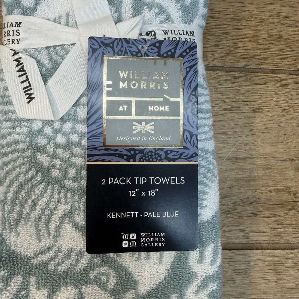 William Morris 2pc Tip Towel Set Blue White Botanical Vine England New 12x18